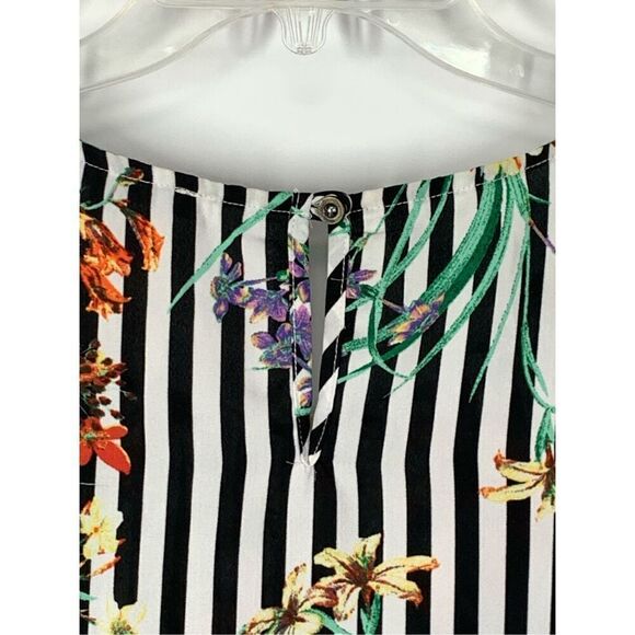 Sweet Rain Women's Floral Striped Keyhole Back Pleated Blouse Multicolor Small - Picture 5 of 7
